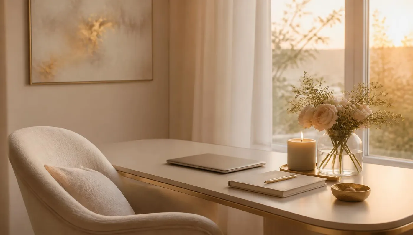 Ambiente sereno e acolhedor preparado para a escuta terapêutica online LuxMind™